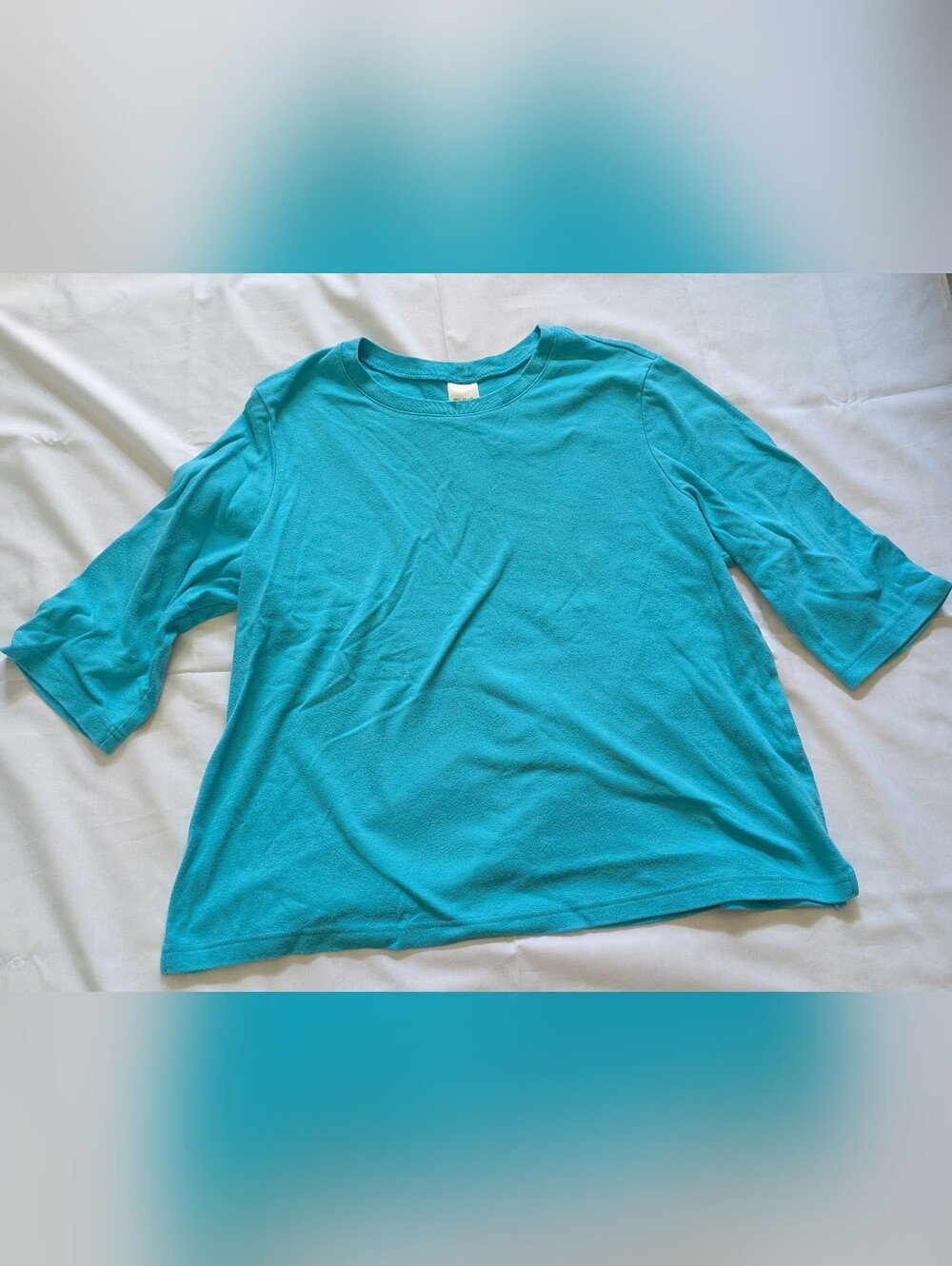 Teal Blue Solid Crew Neck 3/4 Sleeve Top